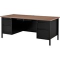 Global Equipment Interion    Steel Teachers Desk 72x30 - Walnut Top with Black Frame D28W